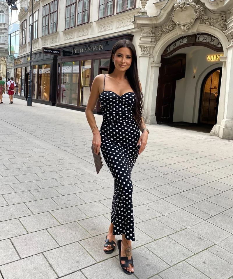 Maxi Kleid Punkte Jaqui Schwarz