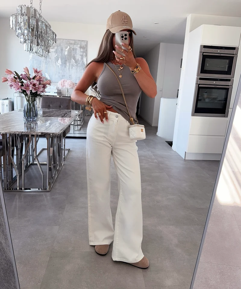 Stretch Wide Leg Jeans Harbi Weiß