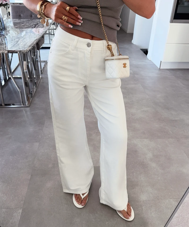 Stretch Wide Leg Jeans Harbi Weiß