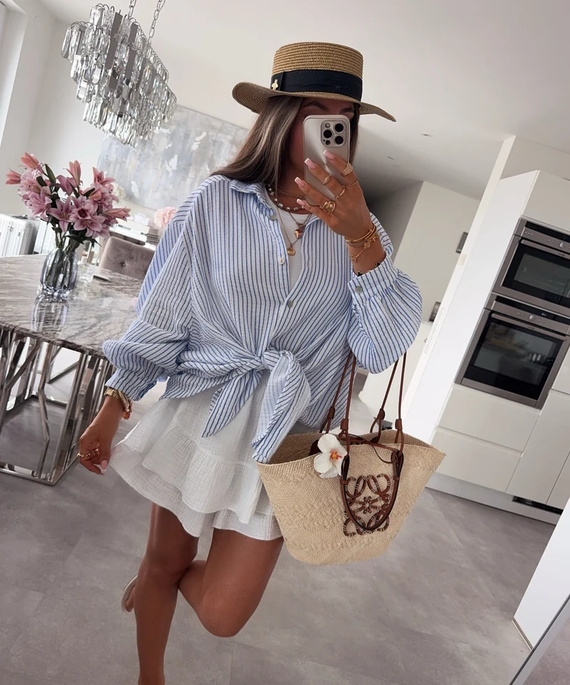 Musselin Bluse Felixa Streifen Hellblau