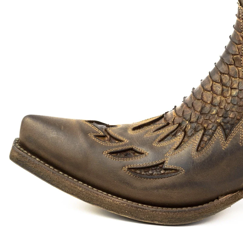 Herren-Country- und Western-Cowboy-Stiefeletten 12 aus braunem und exotischem braunem Leder