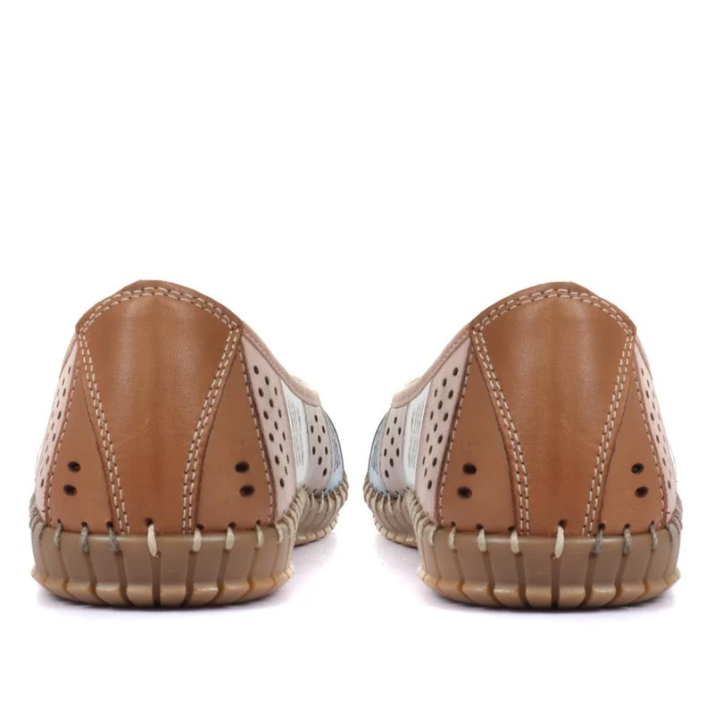 Flat Leather Ballerina Shoes - BELMETIN31009 / 317 955 - Tan Multi
