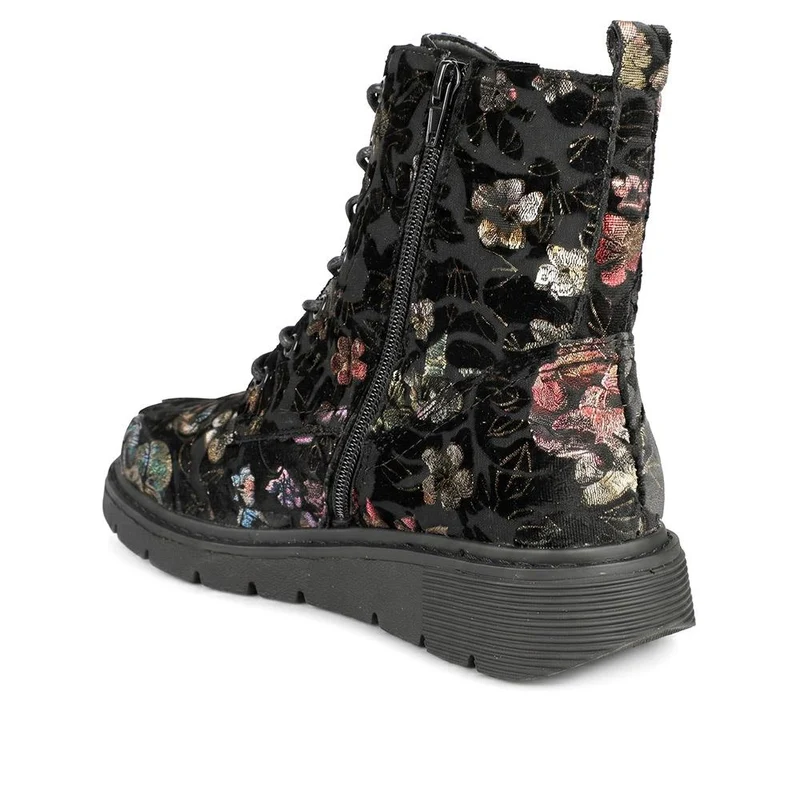Wide Fit Lace Up Floral Ankle Boots - WBINS44081 / 330 004 - Black Floral