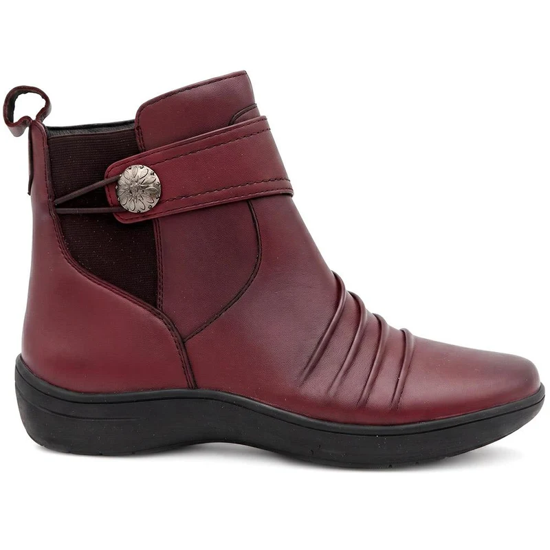 Wide Fit Leather Zip Up Ankle Boots - KF44007 / 330 050 - Burgundy