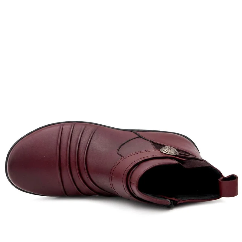 Wide Fit Leather Zip Up Ankle Boots - KF44007 / 330 050 - Burgundy