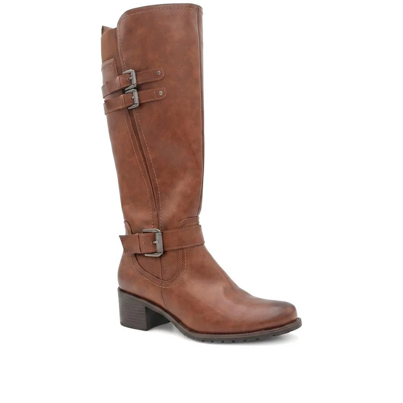 Buckle Detail Zip Fasten Long Boots - WOIL44057 / 329 986 - Tan