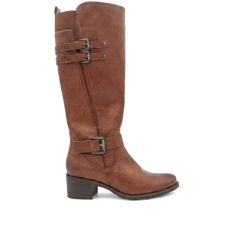 Buckle Detail Zip Fasten Long Boots - WOIL44057 / 329 986 - Tan