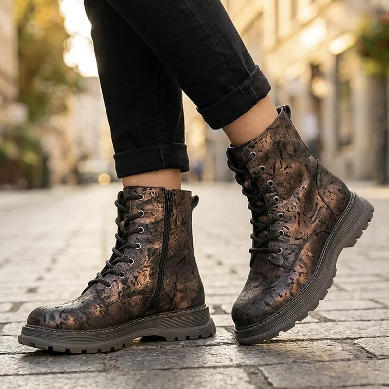 Fashionable Lace Up Ankle Boots - LECHE44007 / 329 751 - Brown Multi