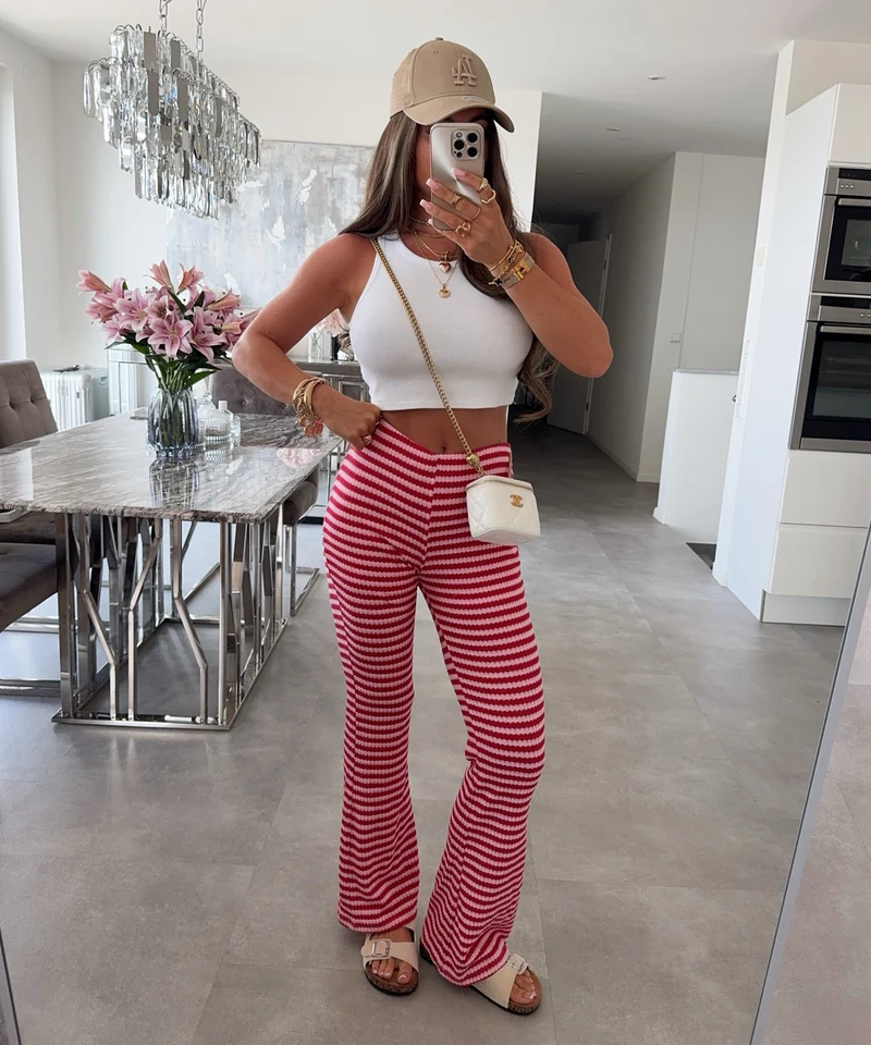 Stoffhose Miranda Streifen Rot