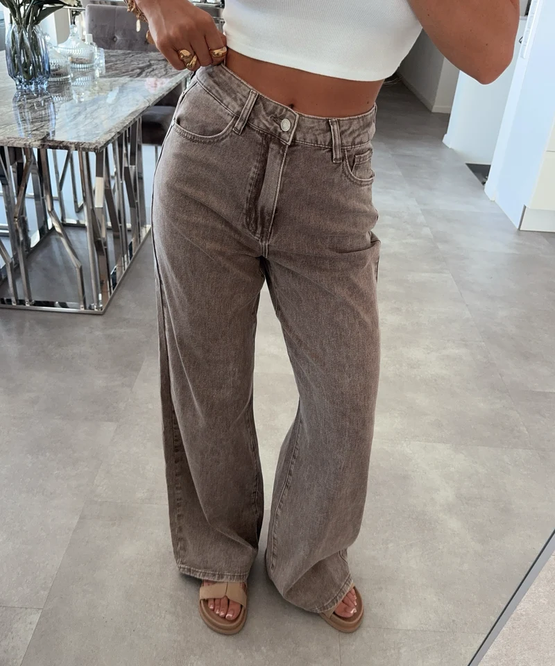Stretch Wide Leg Jeans Harbi Taupe