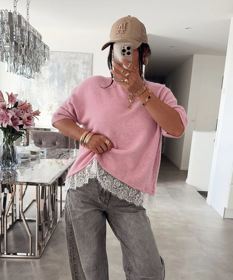 Oversize T-Shirt Midda Spitze Rosa