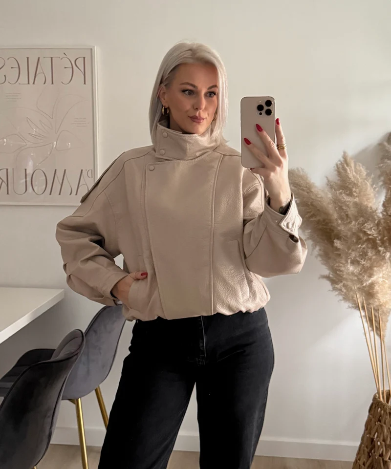 Kunstleder Jacke Rina Beige