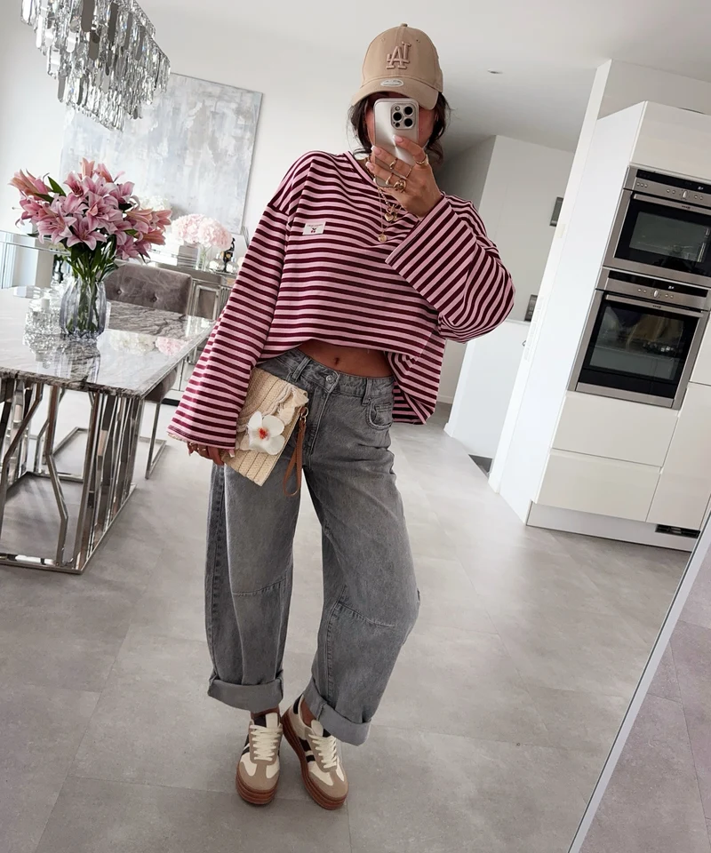 Langarmshirt Mixa Streifen Weinrot