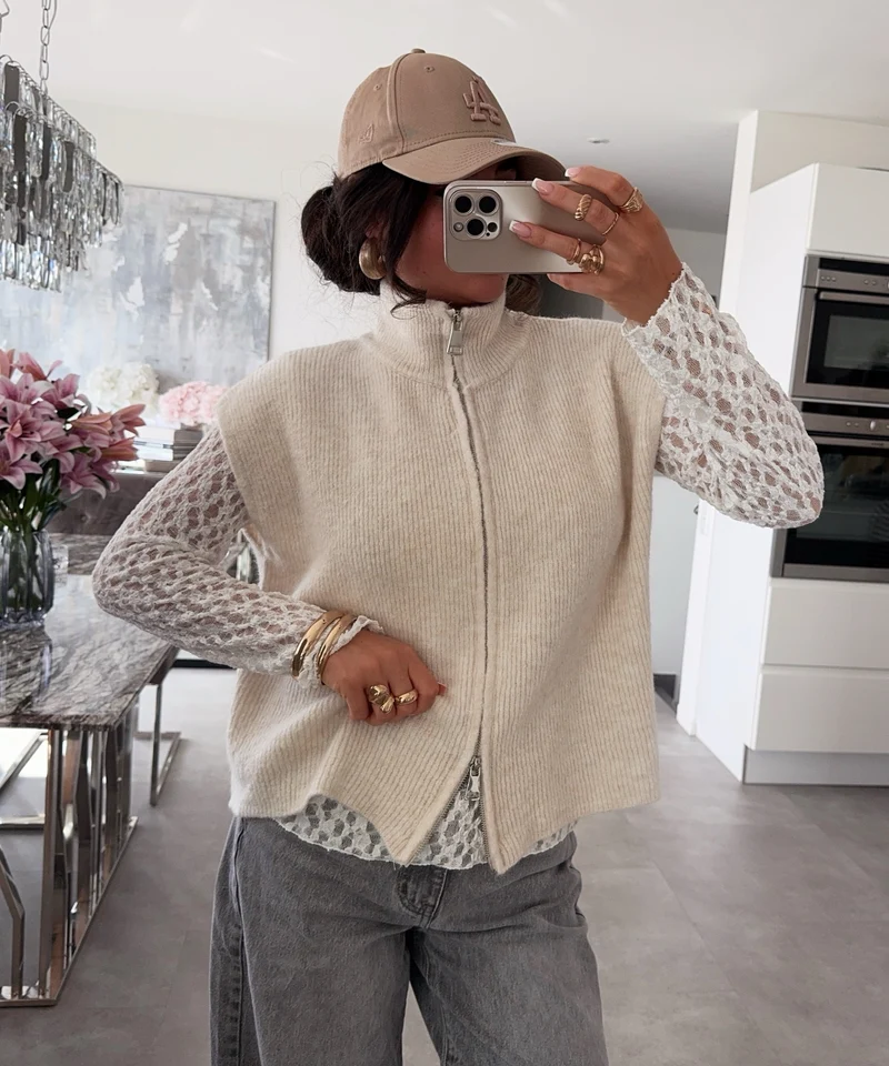 Kurzarm Strickjacke Belinda Beige