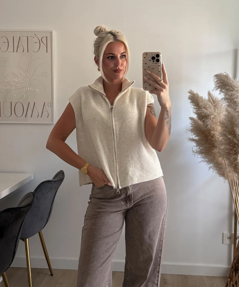 Kurzarm Strickjacke Belinda Beige