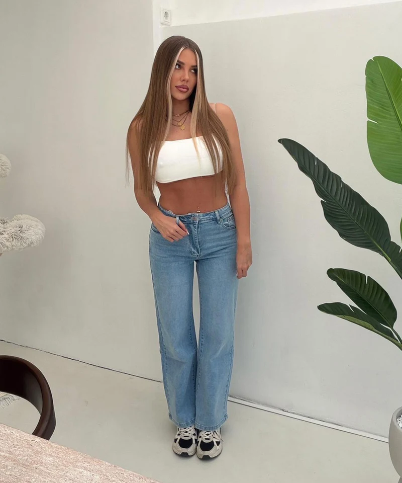 Stretch Straight Leg Jeans Heart Blau