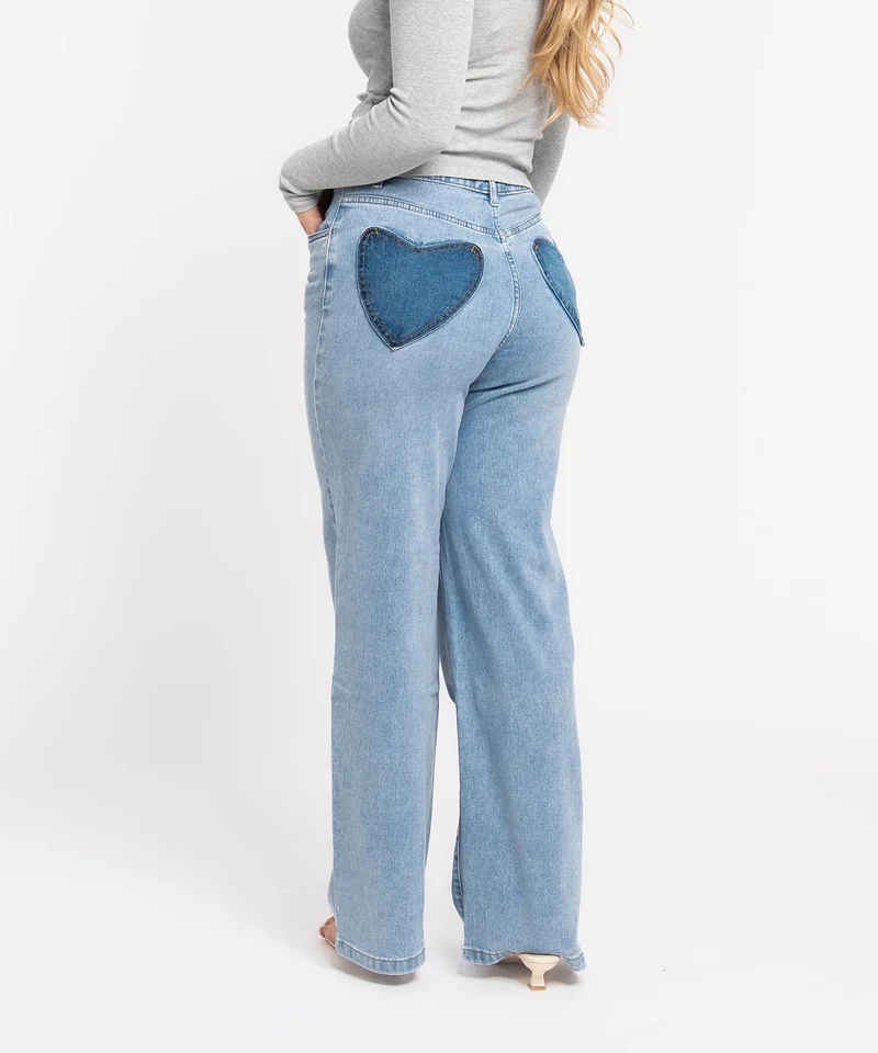 Stretch Straight Leg Jeans Heart Blau