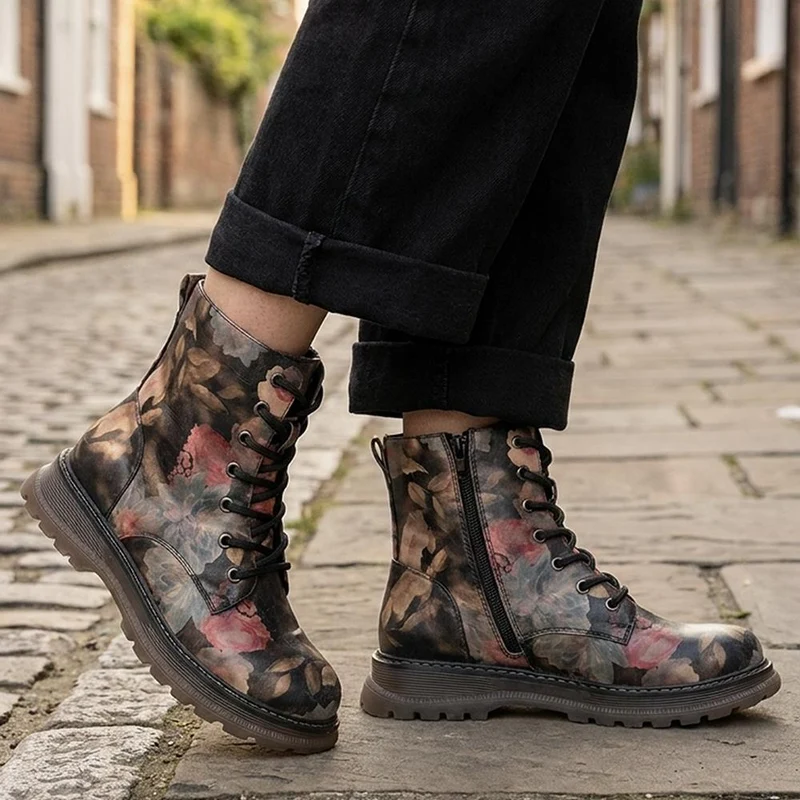 Fashionable Lace Up Ankle Boots - LECHE44007 / 329 751 - Floral