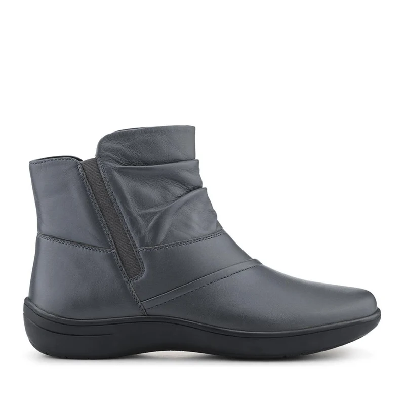 Wide Fit Leather Ankle Boots - KF42004 / 328 468 - Grey