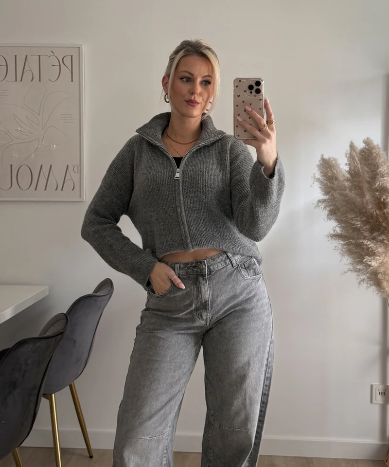 Zip Strickjacke Helena Uni Grau