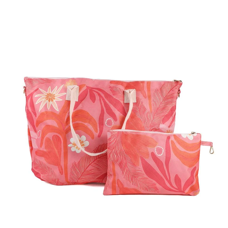 Tropical Print Beach Bag & Pouch - HTZ43000 / 329 169 - Pink Multi