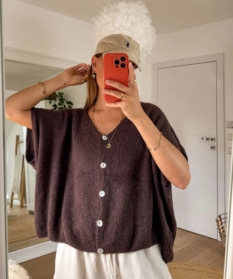 Kurzarm Cardigan Liz Dunkelbraun