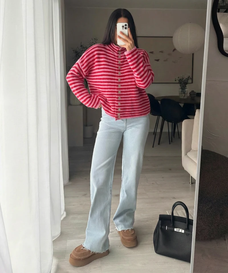 Cardigan Felicia Streifen Rot Pink