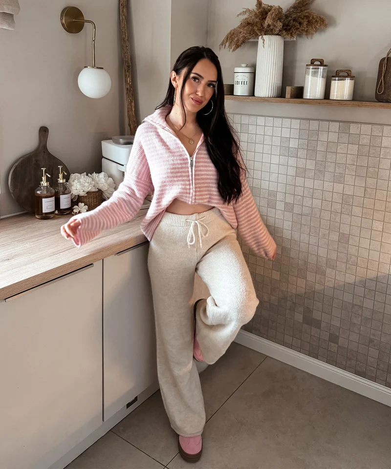 Zip Strickjacke Helena Streifen Rosa