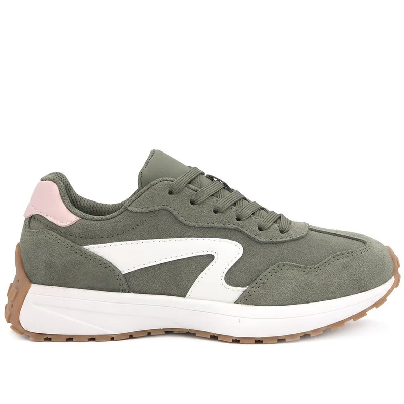 Bellissimo Leather Lace Up Sporty Trainers - BELDINGX44003 / 330 348 - Khaki