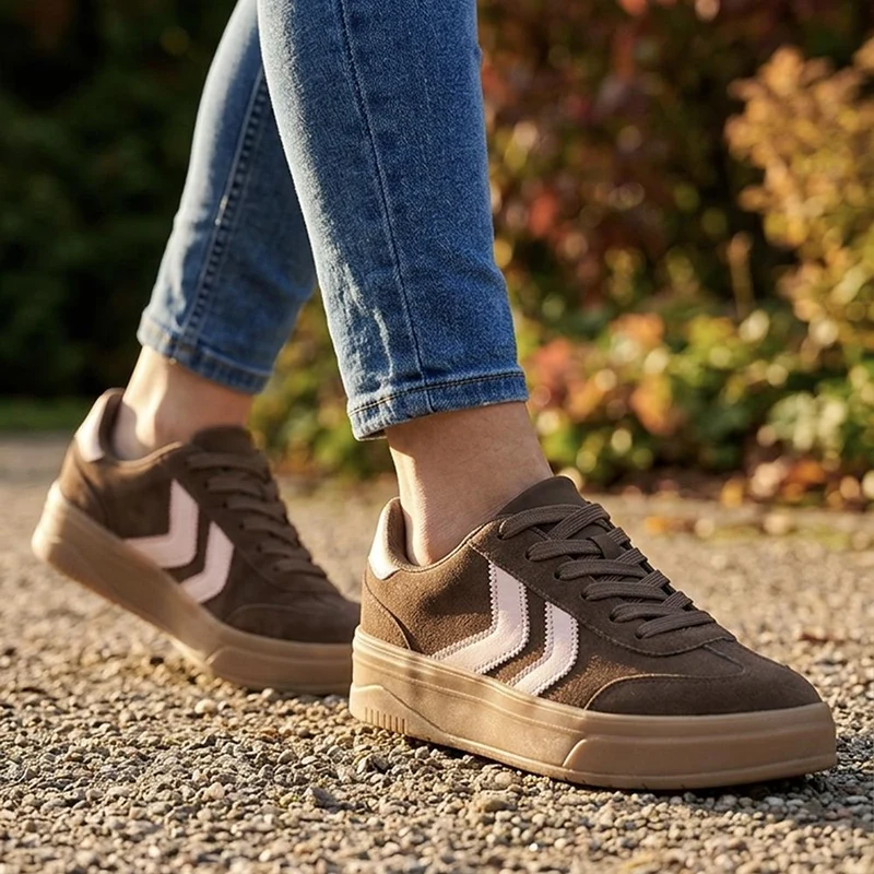 Bellissimo Leather Platform Lace Up Trainers - BELDINGX44006 / 330 349 - Chocolate