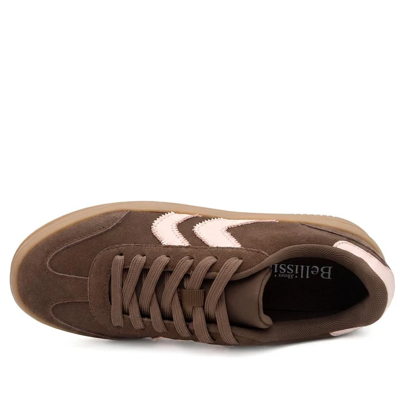 Bellissimo Leather Platform Lace Up Trainers - BELDINGX44006 / 330 349 - Chocolate