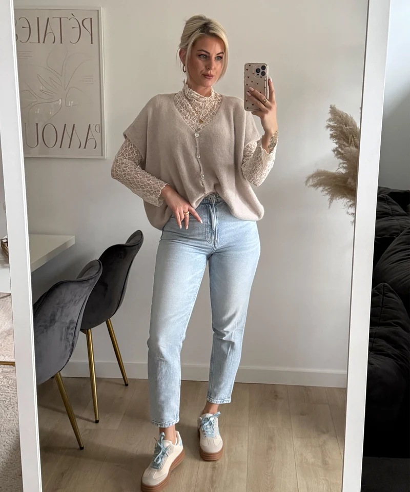 Kurzarm Cardigan Liz Beige