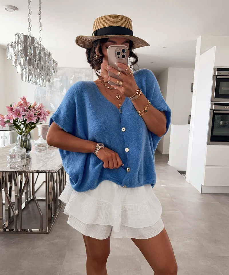 Kurzarm Cardigan Liz Blau