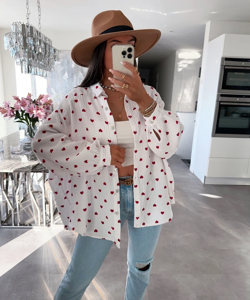 Musselin Bluse Tia Herz Rot