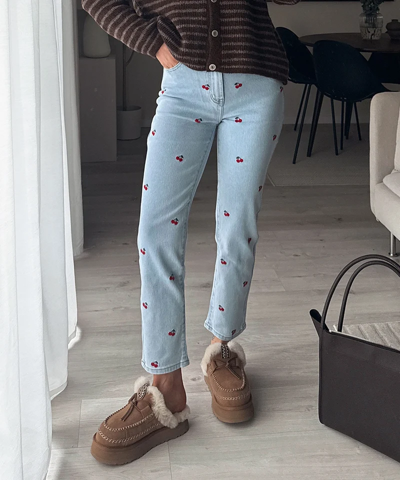 Stretch Mom Jeans Cherry Hellblau