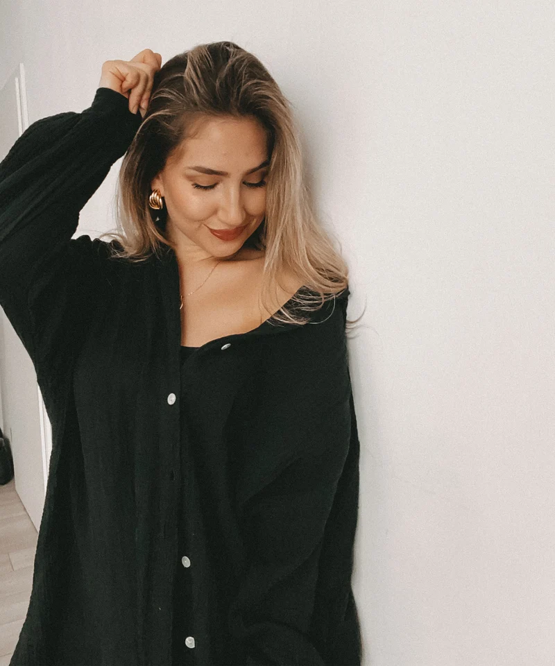 Oversize Musselin Bluse Freya Schwarz Lang