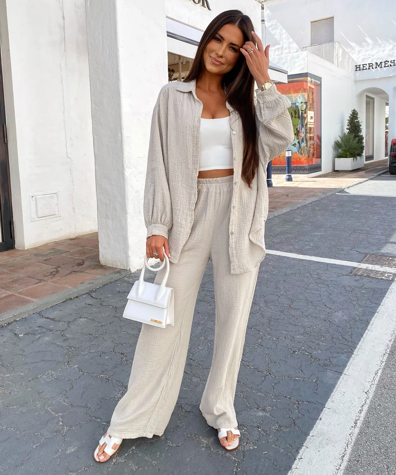 Oversize Musselin Bluse Freya Beige Kurz