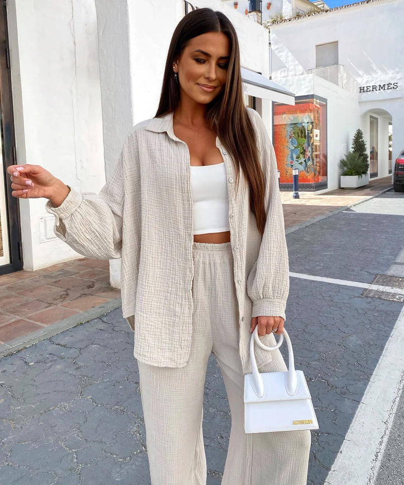 Oversize Musselin Bluse Freya Beige Kurz