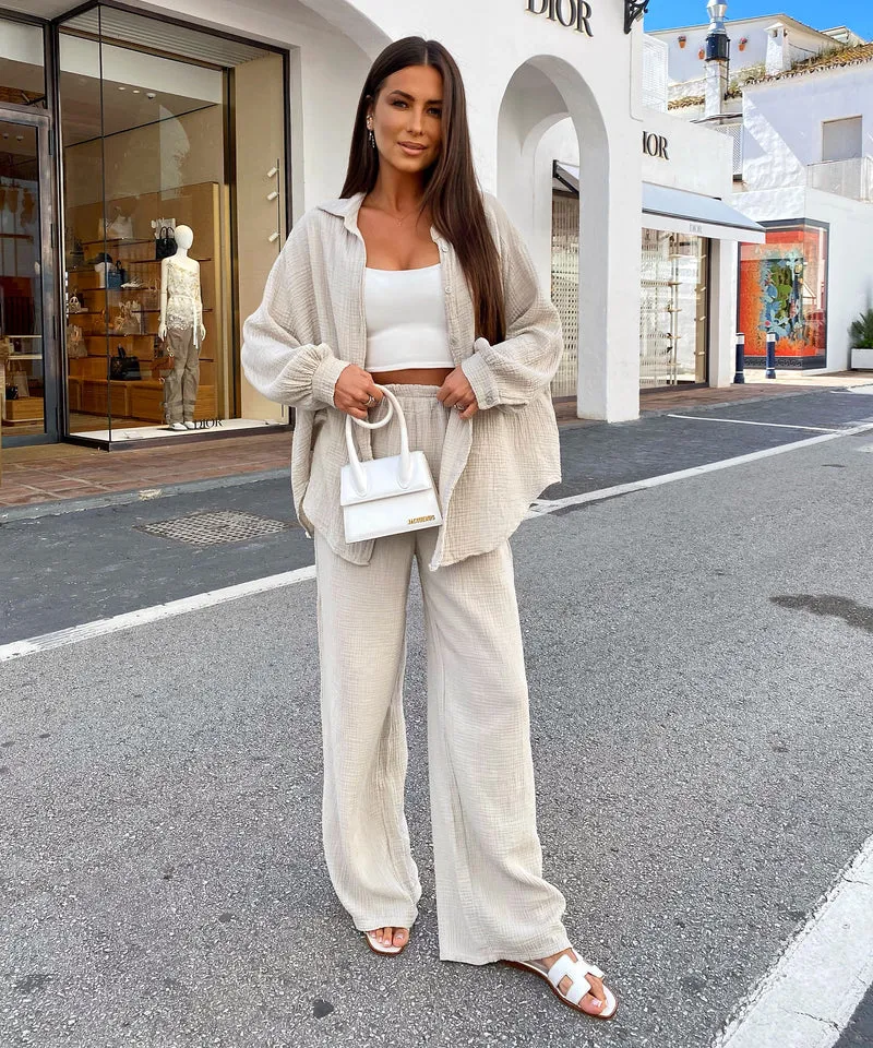 Oversize Musselin Bluse Freya Beige Kurz