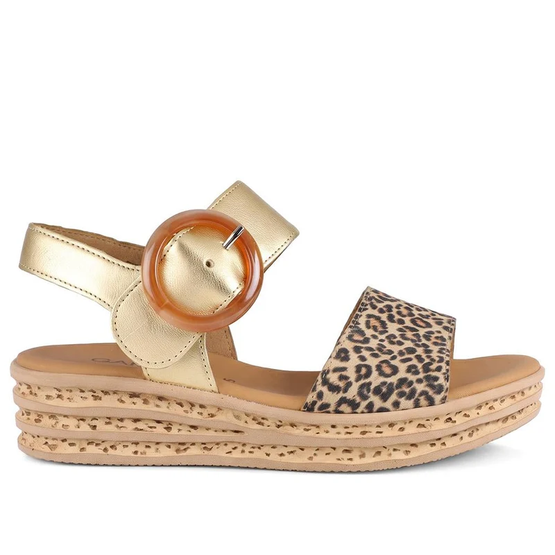 Gabor Leather Adjustable Fasten Wedge Sandals - GABC43005 / 330 726 - Gold Multi