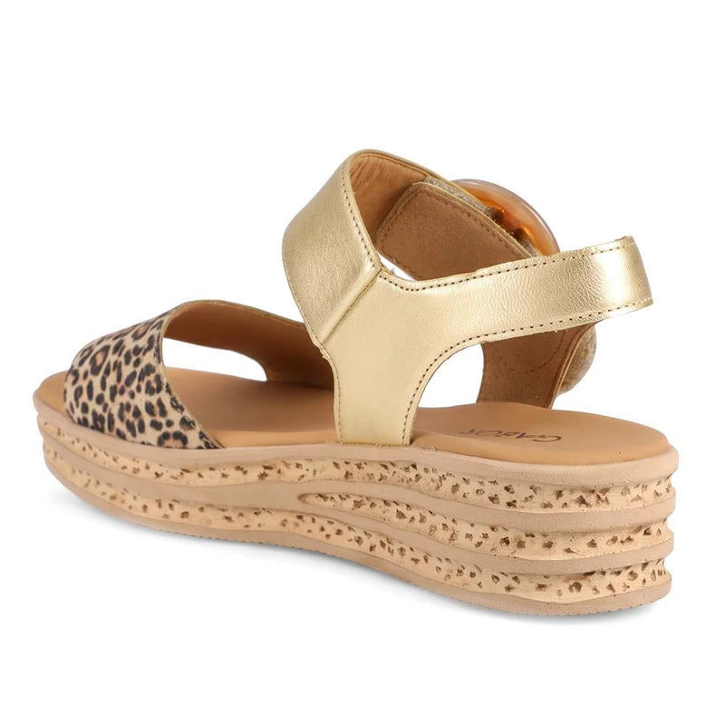 Gabor Leather Adjustable Fasten Wedge Sandals - GABC43005 / 330 726 - Gold Multi