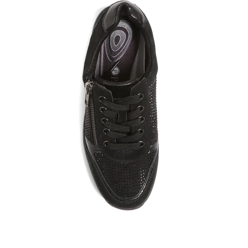 Wide Fit Lace-Up Leather Trainers - BRK35087 / 322 550 - Black