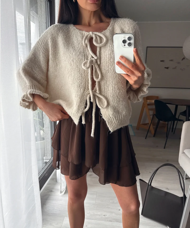 Cardigan Schleife Fia Dreiviertel Beige