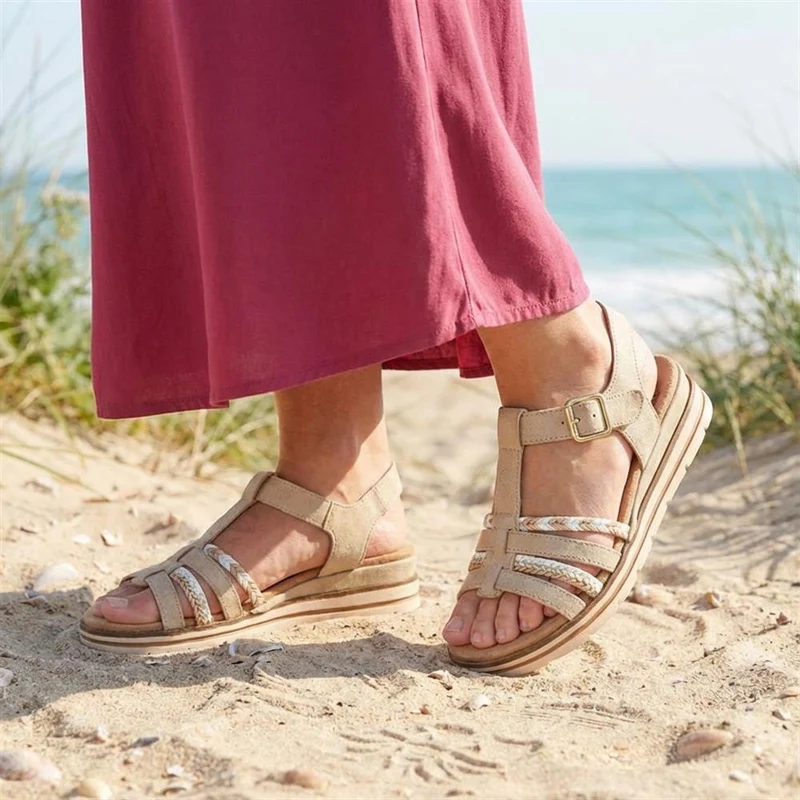 Wide-Fit Strappy Buckle-Up Sandals - RELIF41031 / 326 874 - Beige