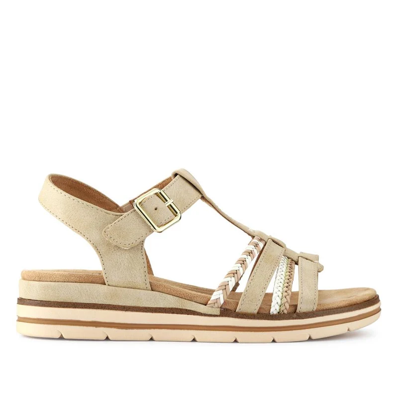 Wide-Fit Strappy Buckle-Up Sandals - RELIF41031 / 326 874 - Beige