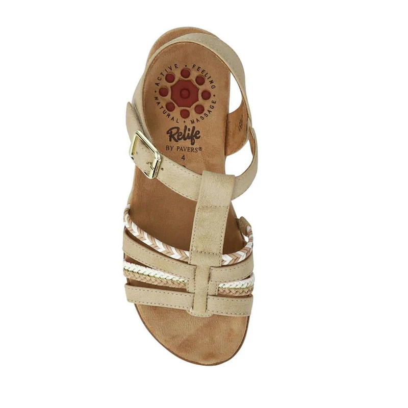 Wide-Fit Strappy Buckle-Up Sandals - RELIF41031 / 326 874 - Beige