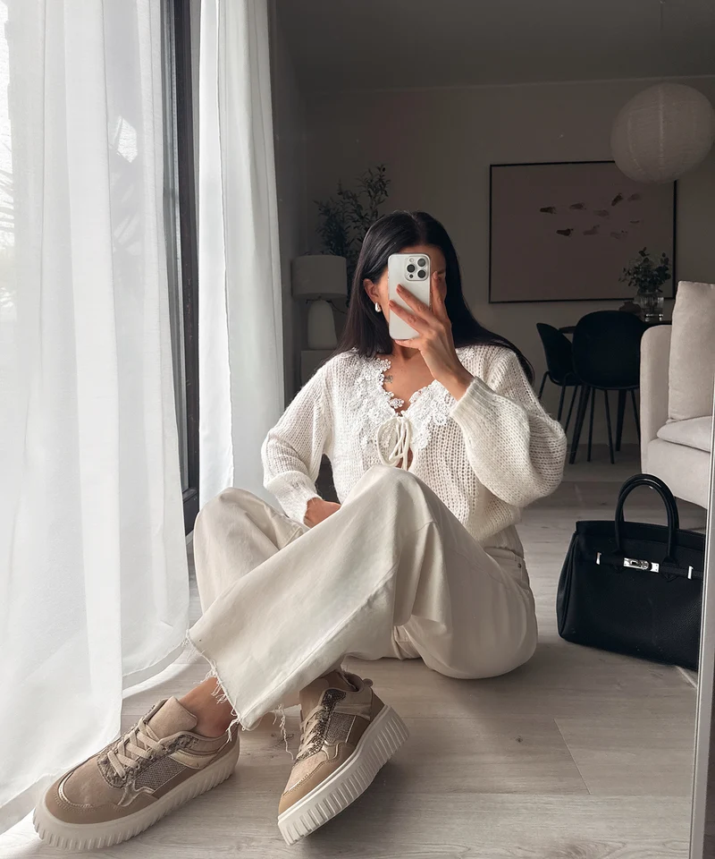 Extra Long Stretch Mid Waist Wide Leg Jeans Zerra Beige