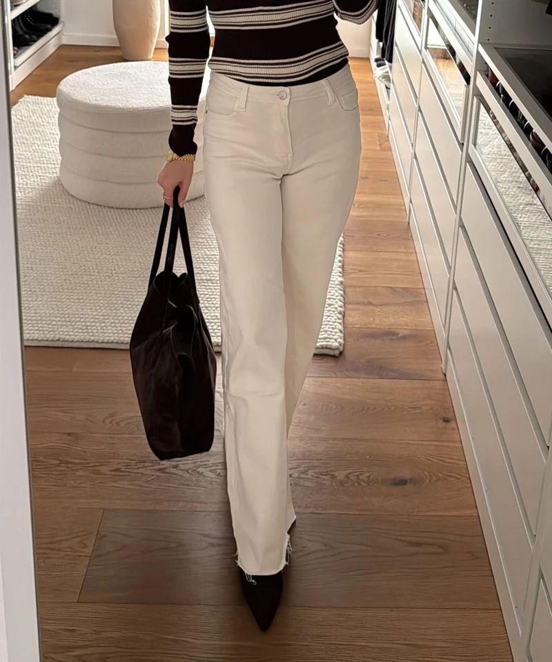 Extra Long Stretch Mid Waist Wide Leg Jeans Zerra Beige