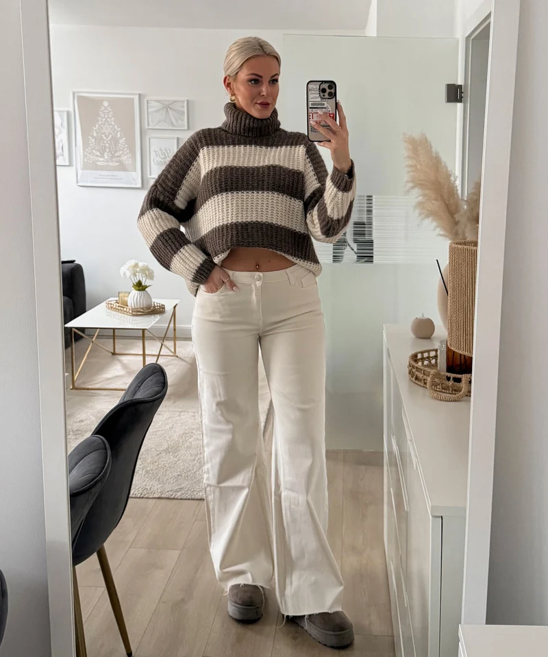 Rollkragen Pullover Tanny Streifen Braun Beige