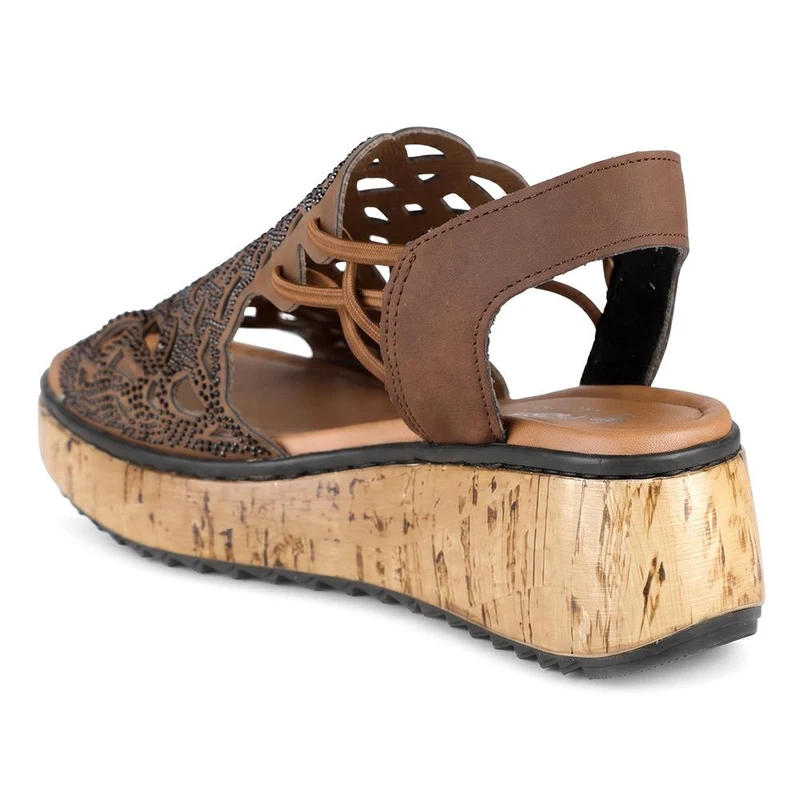Rieker Elasticated Wedge Heel Fashion Sandals - RKR43083 / 330 734 - Brown